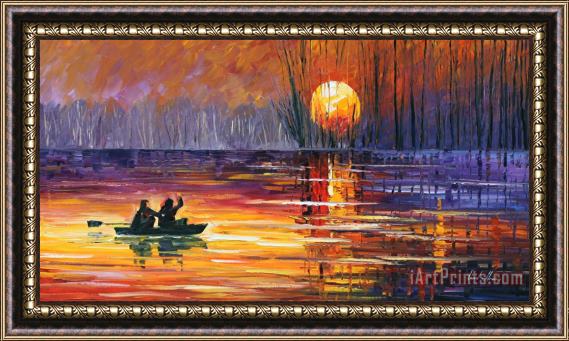 Leonid Afremov Sunset Fishing Framed Painting