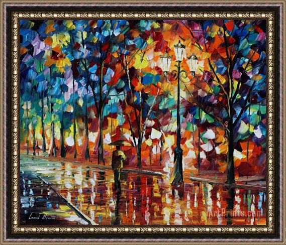 Leonid Afremov The alone umbrella man Framed Painting