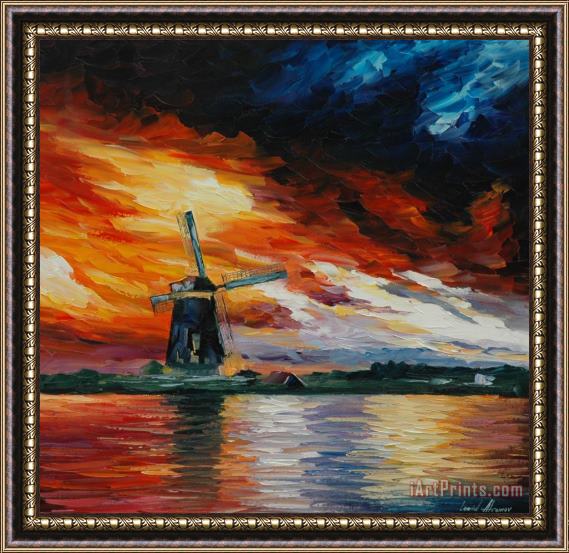 Leonid Afremov Windmill Holland Framed Painting