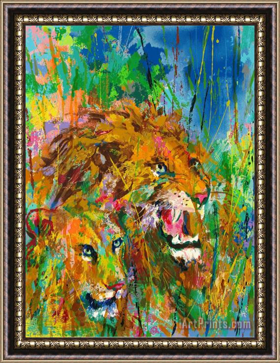 Leroy Neiman Lions Framed Painting