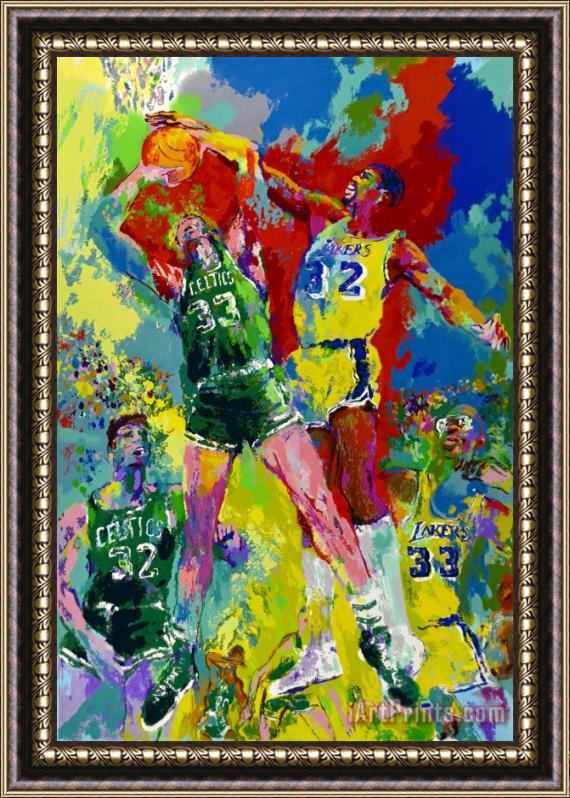 Leroy Neiman Magic Johnson & Larry Bird Lakers Vs Celtics Framed Painting