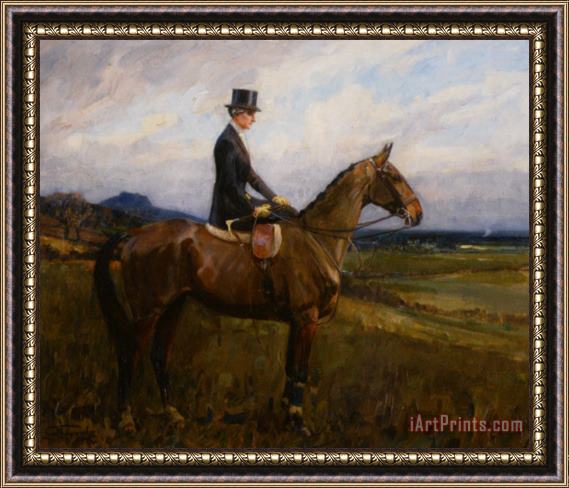 Lionel Edwards Portrait of Evelyn Rolt on Horseback Framed Painting