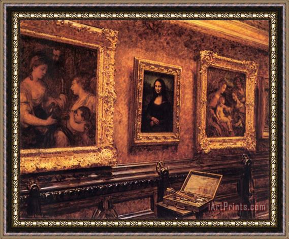 Louis Beroud Mona Lisa at The Louvre Framed Painting