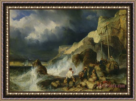 Louis Eugene Gabriel Isabey The Onslaught of the Smugglers Framed Painting