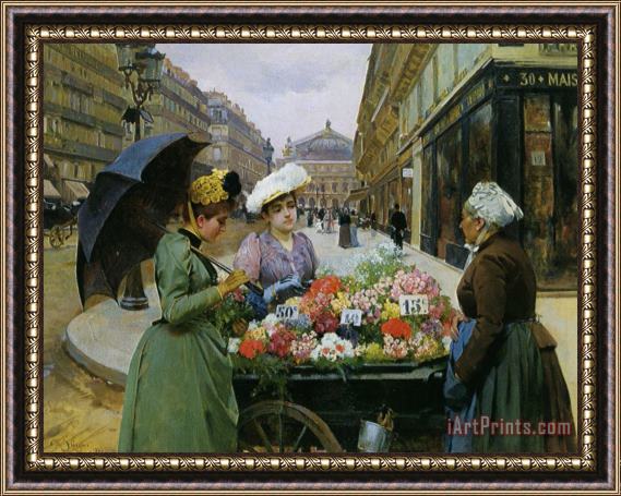 Louis Marie De Schryver Marchande Des Fleures Framed Painting