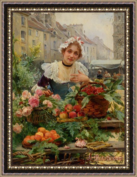 Louis Marie De Schryver The Flower Seller Framed Painting