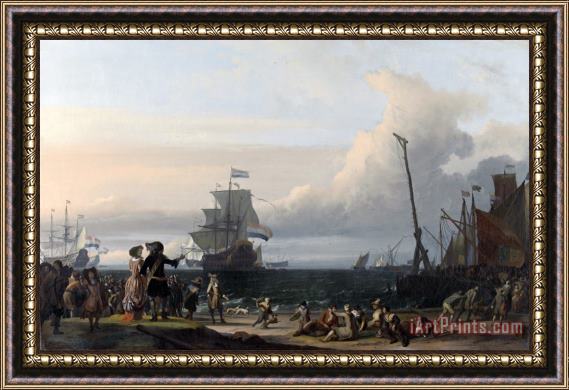 Ludolf Backhuysen Dutch Ships in The Roads of Texel; in The Middle The 'gouden Leeuw', The Flagship of Cornelis Tromp Framed Painting