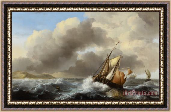 Ludolf Backhuysen Fishing Vessels Offshore In A Heavy Sea Framed Painting