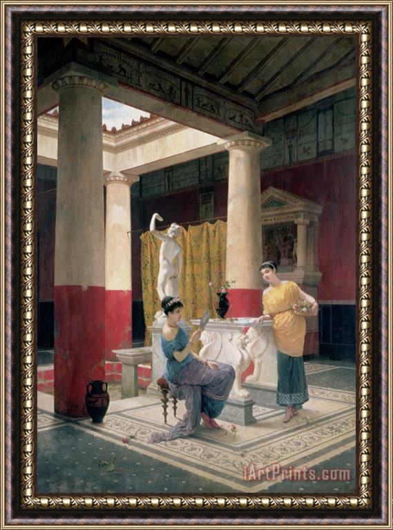 Luigi Bazzani Maidens in a Classical Interior Framed Print