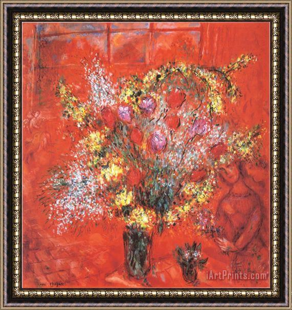 Marc Chagall Fleurs Sur Fond Rouge C 1970 Framed Print