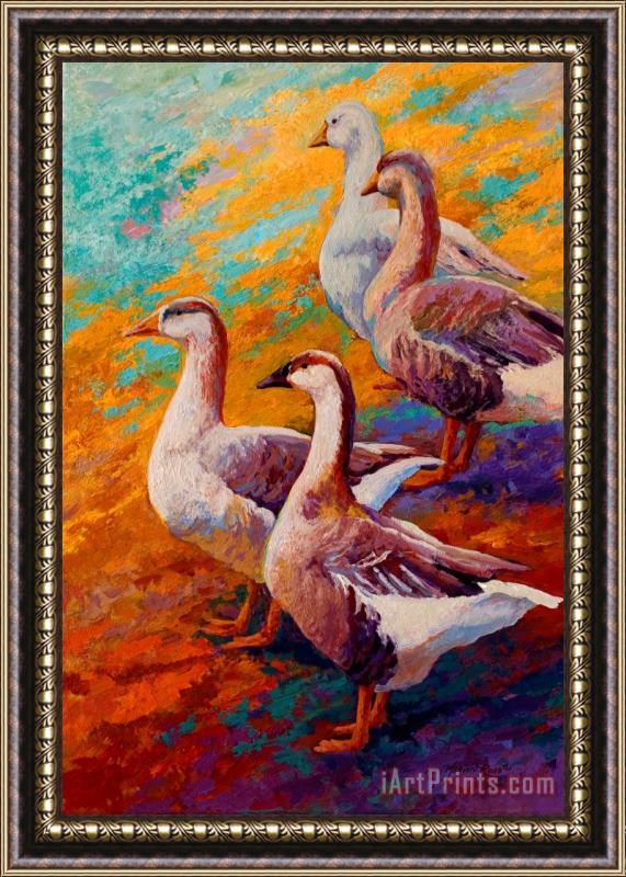 Marion Rose A Gaggle Of Four - Geese Framed Painting
