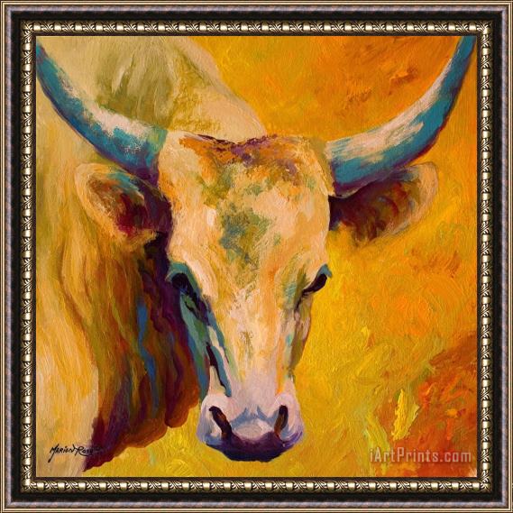 Marion Rose Creamy Texan - Longhorn Framed Painting