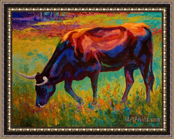 Marion Rose Grazing Texas Longhorn Framed Painting