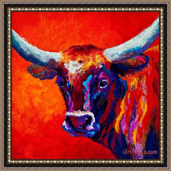 Marion Rose Longhorn Steer Framed Painting