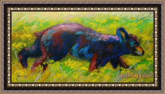 Marion Rose Running Free - Black Bear Cub Framed Painting