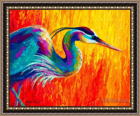 Marion Rose Stalking The Marsh - Great Blue Heron Framed Painting