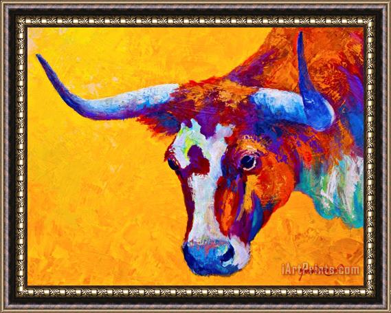 Marion Rose Texas Longhorn Cow Study Framed Painting