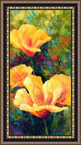 Yellow Framed Paintings - Yellow Field poppies by Marion Rose