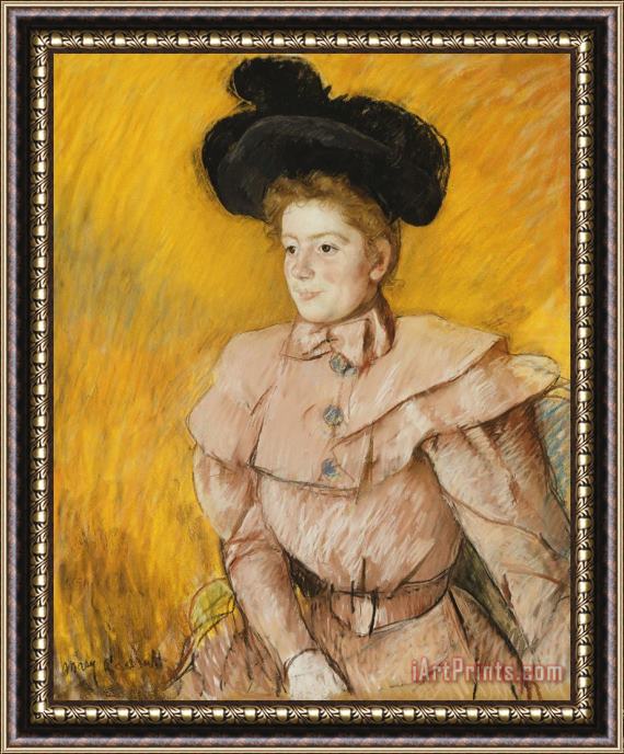 Mary Cassatt Woman in a Black Hat And a Raspberry Pink Costume Framed Painting