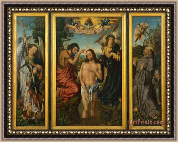 Master of Frankfurt Triptych of The Baptism of Christ Framed Painting