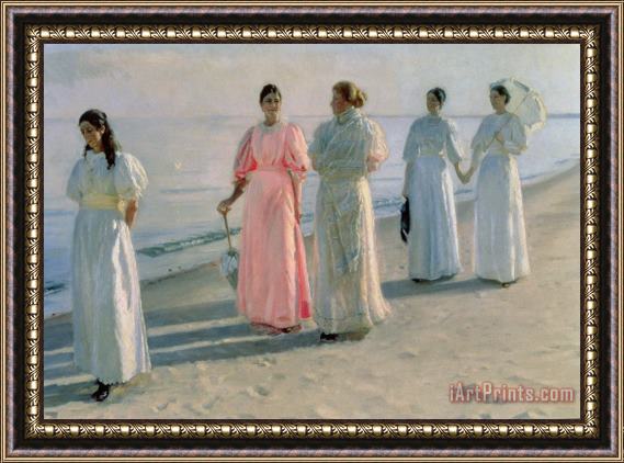 Michael Peter Ancher Promenade on the Beach Framed Print