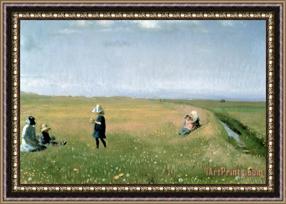 Michael Peter Ancher Young Girls picking Flowers in a Meadow Framed Painting