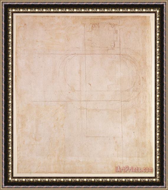 Michelangelo Buonarroti Architectural Sketch Pencil on Paper Recto Framed Painting