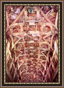 The Aspen Chapel Framed Prints - Ceiling Fresco of Creation in The Sistine Chapel General View Art Poster by Michelangelo Buonarroti
