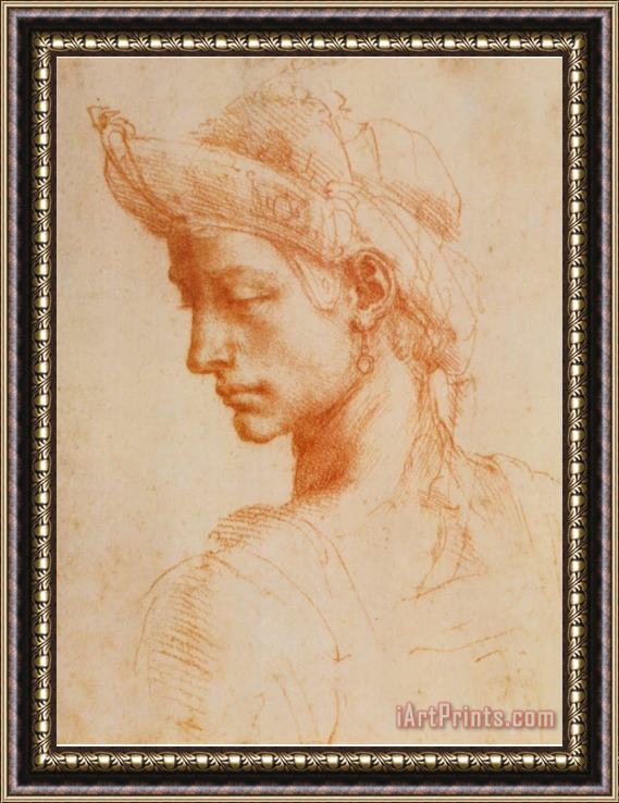 Michelangelo Buonarroti Drawing of a Woman Framed Painting