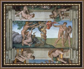 The Aspen Chapel Framed Prints - Fall of Mankind And Expulsion From Paradise Ceiling Painting in The Sistine Chapel by Michelangelo Buonarroti