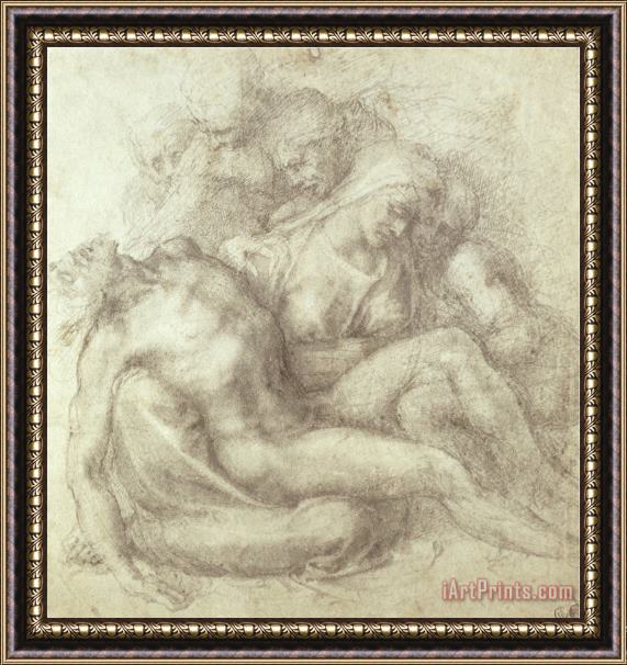 Michelangelo Buonarroti Figures Study for The Lamentation Over The Dead Christ 1530 Framed Painting