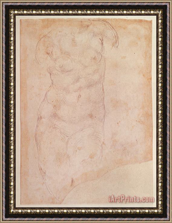 Michelangelo Buonarroti Study of a Female Nude Black Chalk on Paper Framed Print