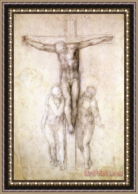 Michelangelo Buonarroti Study of Christ on The Cross Between The Virgin And St John The Evangelist Framed Print