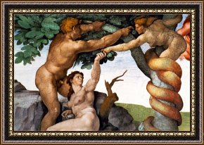 The Aspen Chapel Framed Prints - The Sistine Chapel Ceiling Frescos After Restoration Original Sin by Michelangelo Buonarroti