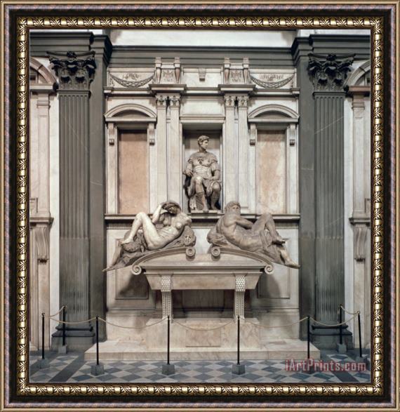 Michelangelo Buonarroti Tomb of Giuliano De Medici Duke of Nemours with The Figures of Day And Night 1533 Framed Print
