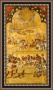 Conquest of Mexico, 1521 Framed Prints - The Conquest of Mexico. Tabla I by Miguel Gonzales