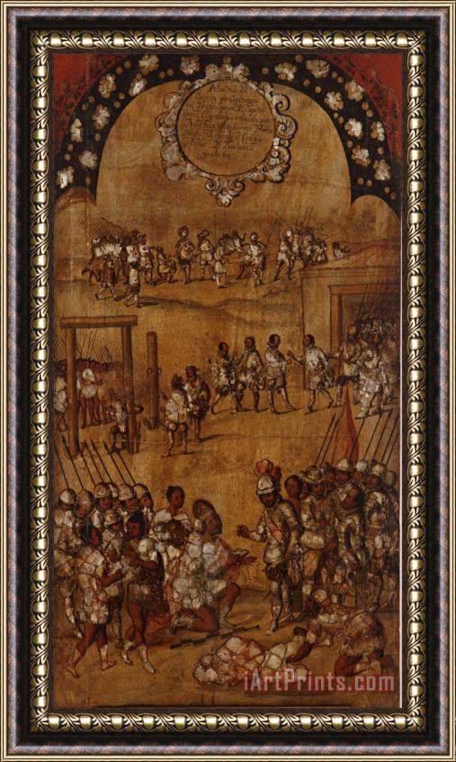 Miguel Gonzales The Conquest of Mexico. Tabla III Framed Painting