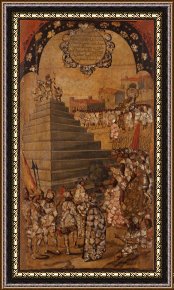 Conquest of Mexico, 1521 Framed Prints - The Conquest of Mexico. Tabla XIII by Miguel Gonzales