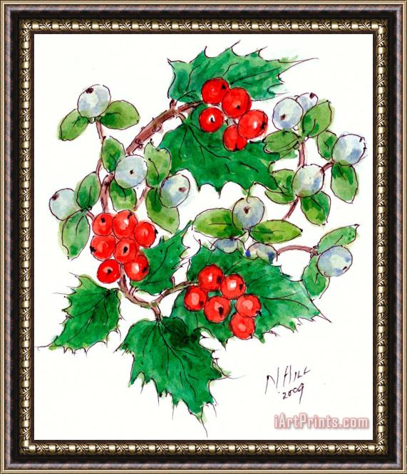 Nell Hill Mistletoe And Holly Wreath Framed Print