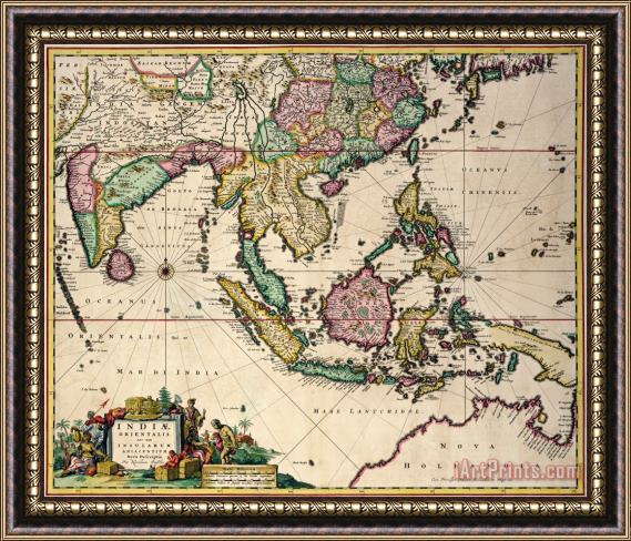 Nicolaes Visscher Claes Jansz General map extending from India and Ceylon to northwestern Australia by way of southern Japan Framed Print