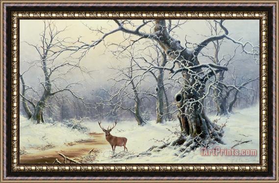 Nils Hans Christiansen  A Stag in a Wooded Landscape Framed Print