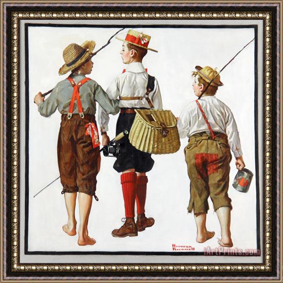 Norman Rockwell Fishing Trip, They'll Be Coming Back Next Week 1919 Framed Painting