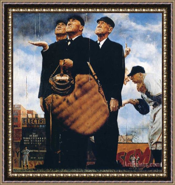Norman Rockwell Game Called Because of Rain Tough Call 1949 Framed Painting