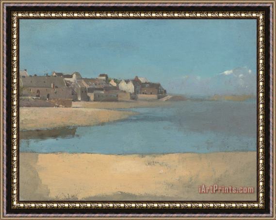 Odilon Redon Village by The Sea in Brittany Framed Painting