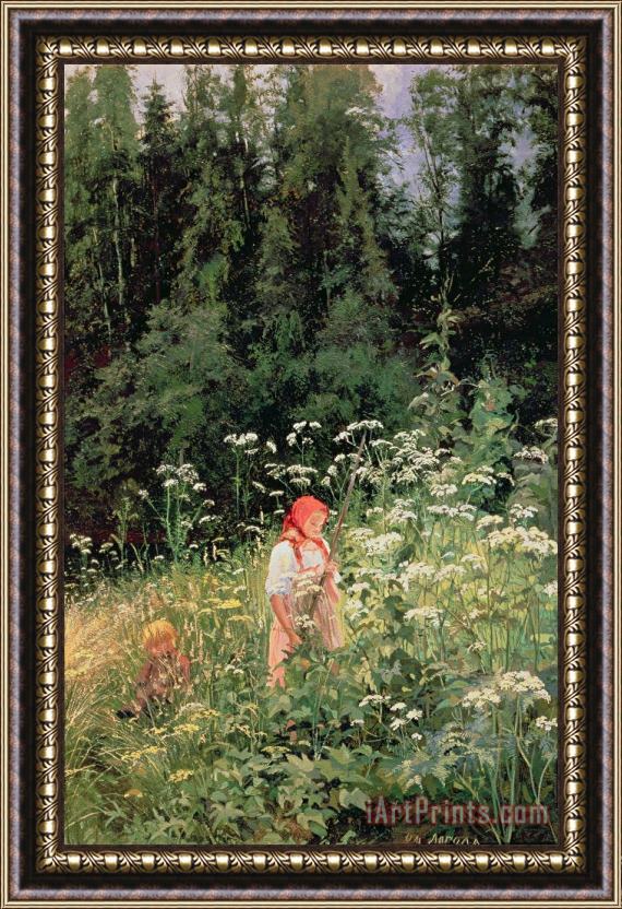 Olga Antonova Lagoda Shishkina Girl among the wild flowers Framed Painting