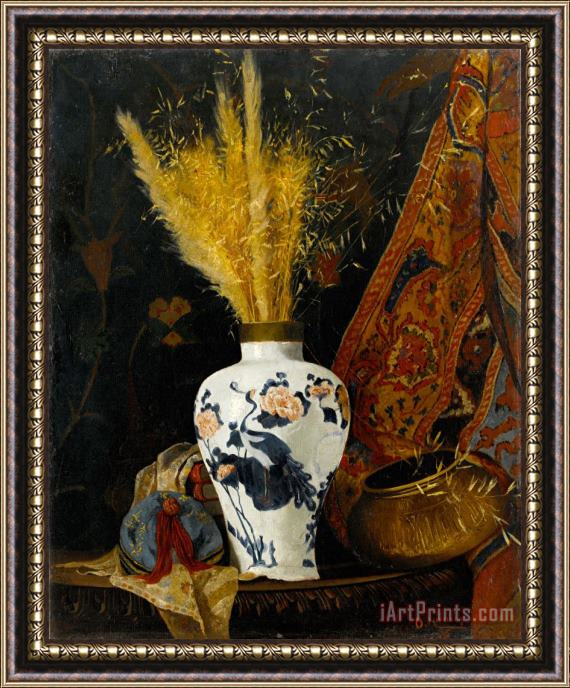 Osman Hamdi Bey Beyaz Vazoda Cicekler , Flowers in a White Vase Framed Painting