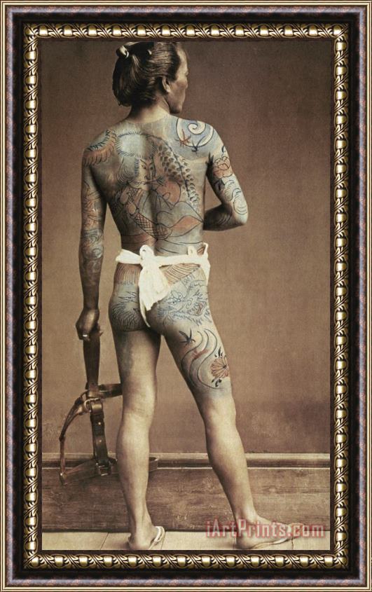 Others Man With Traditional Japanese Irezumi Tattoo Framed Painting