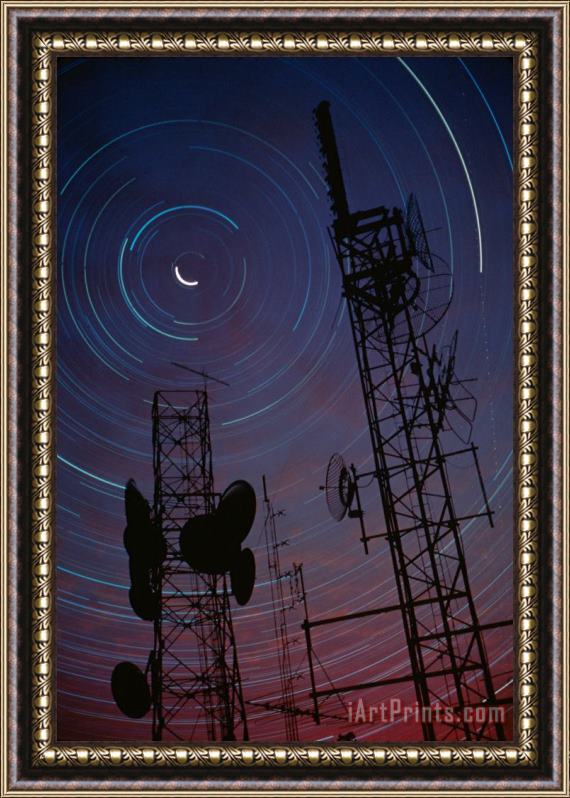 Others Radio Towers And Star Trails Framed Print