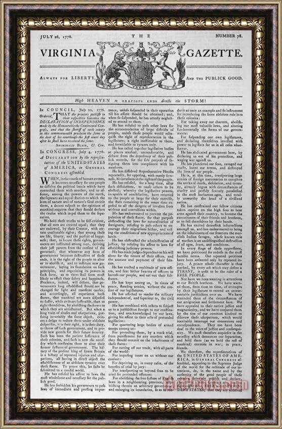 Others Virginia Gazette, 1776 Framed Print
