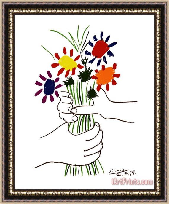 Pablo Picasso Hand with Bouquet Framed Painting